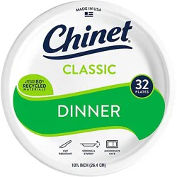 Chinet Plates Paper Dinner Classic White 10 3/8 Inches - 32 Count