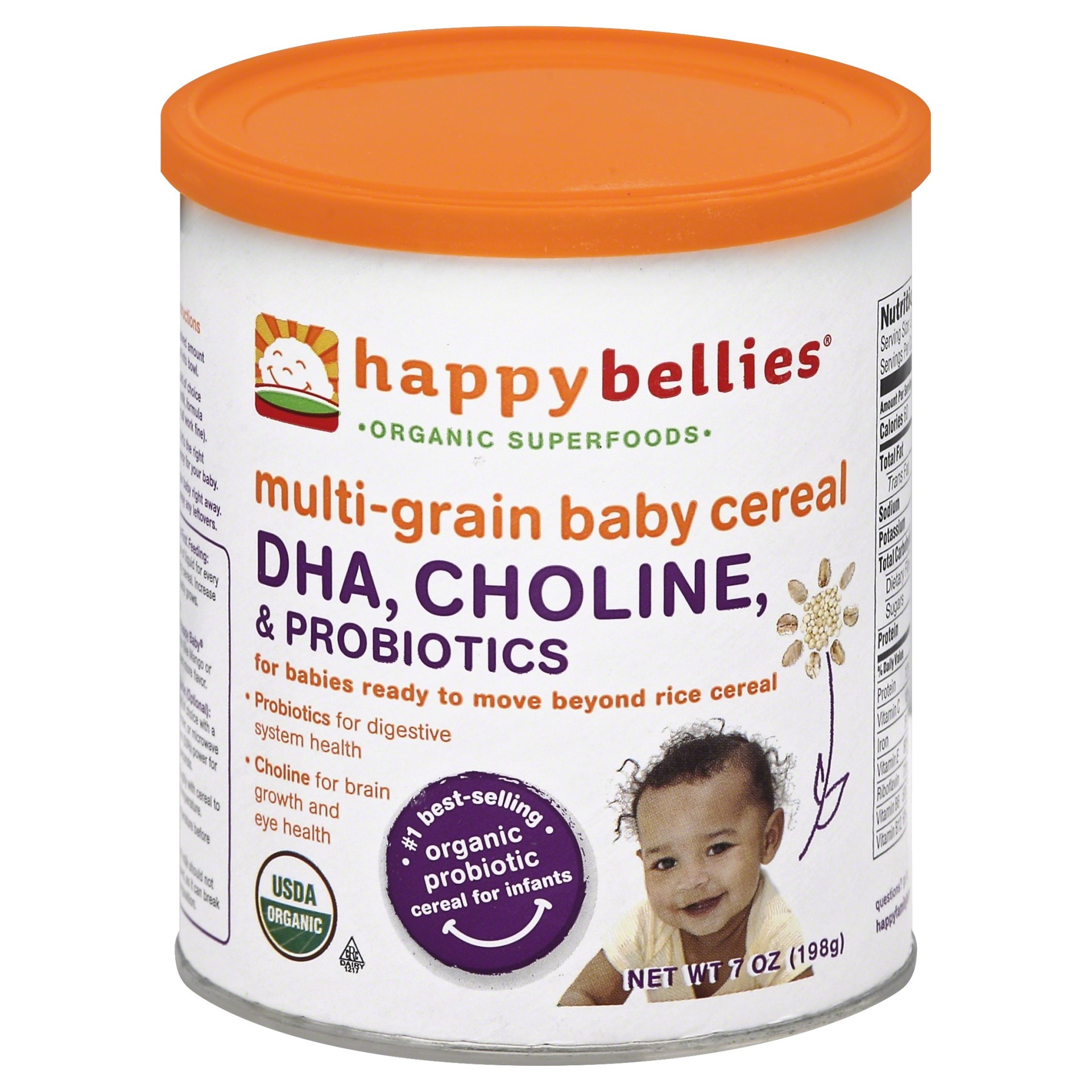 slide 1 of 6, Happy Baby Happy Bellies Organic Multi-Grain Baby Cereal, 7 oz