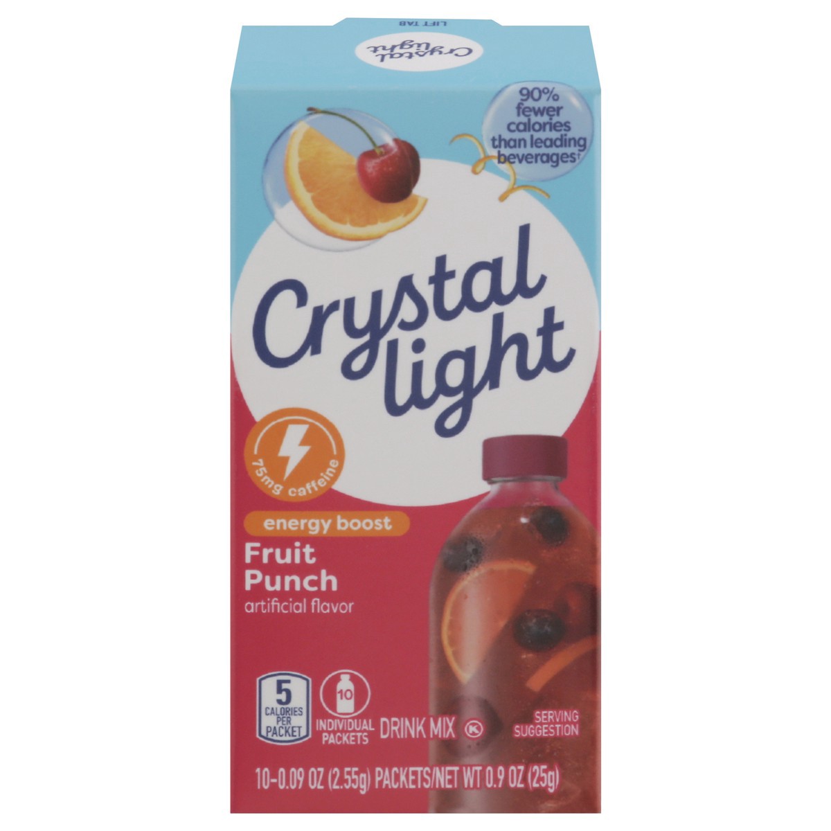 slide 1 of 13, Crystal Light Fruit Punch Energy Boost Drink Mix, 10 ct On-the-Go-Packets, 10 ct