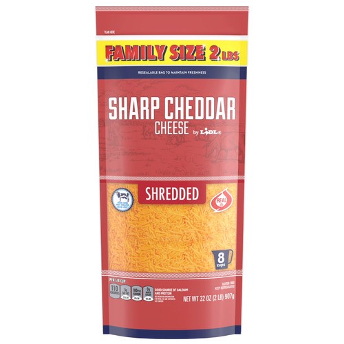 slide 1 of 1, shredded sharp cheddar cheese, family size, 32 oz