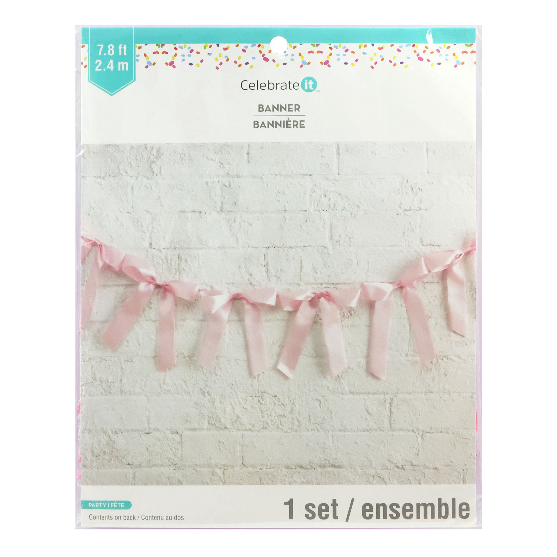 slide 2 of 3, 7.75" Pink Bow Banner By Celebrate It, 7.75 in