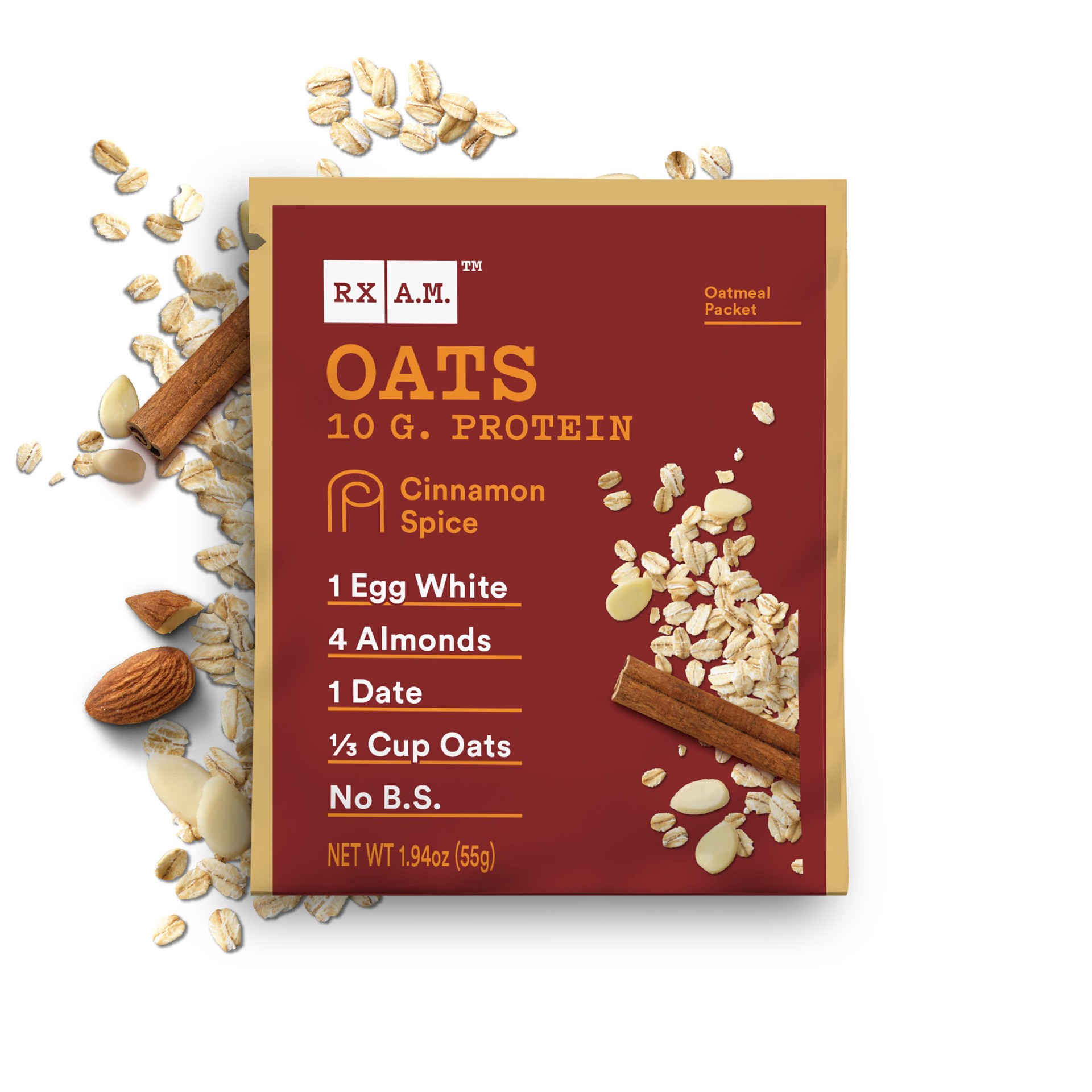 slide 1 of 4, RX A.M. Oats Oatmeal Packet, Cinnamon Spice, 10g Protein, 9.7oz Box, 5 Count, 9.7 oz