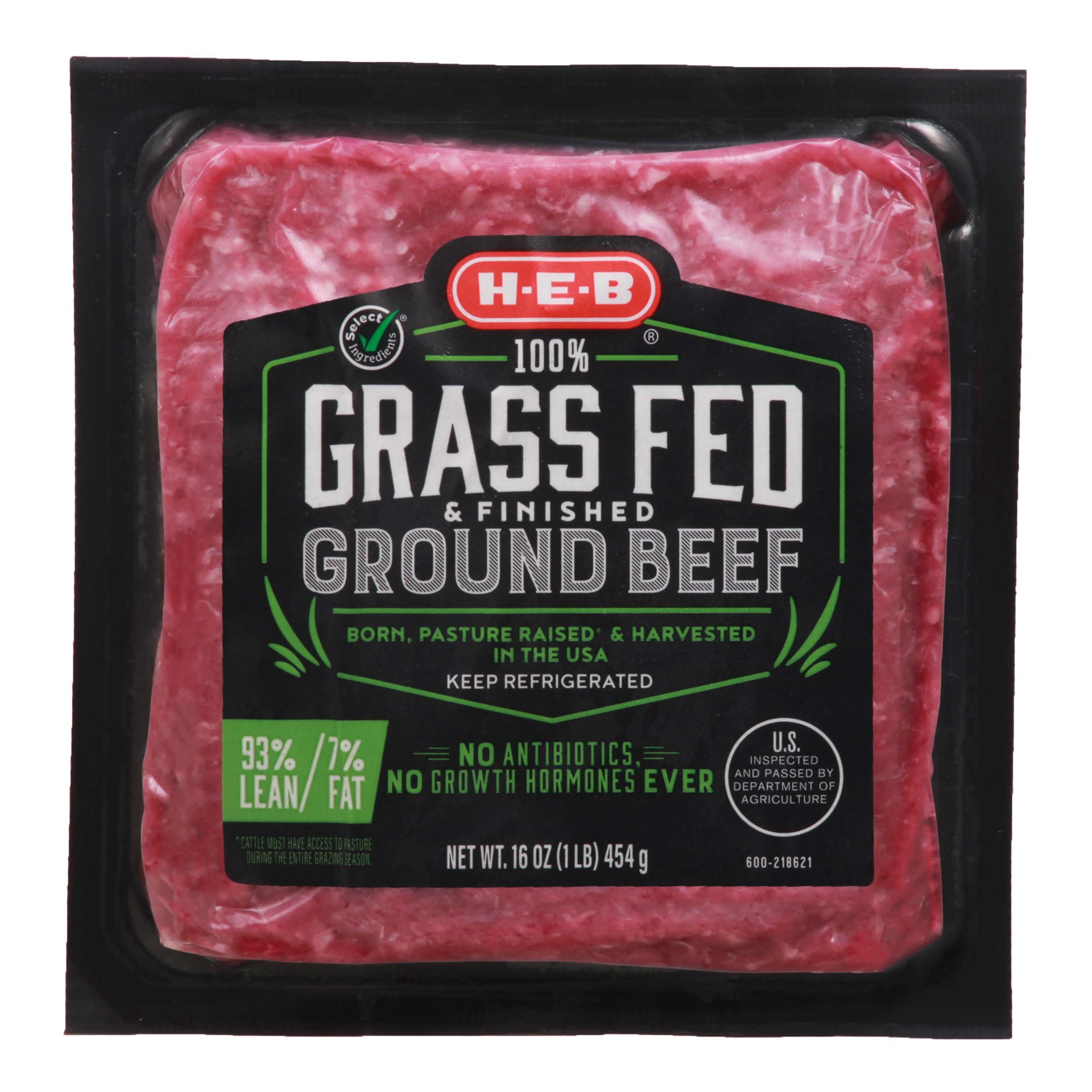 slide 1 of 1, H-E-B Grass Fed & Finished Ground Beef, 93% Lean, 1 lb