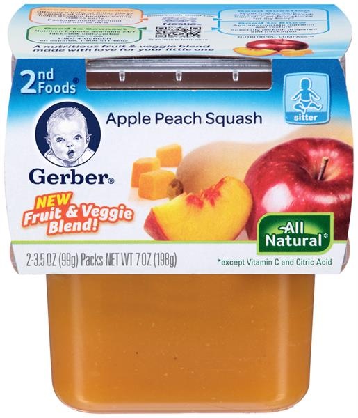 slide 1 of 1, Gerber 2nd Apple Peach Squash Baby Food, 2 ct; 3.5 oz