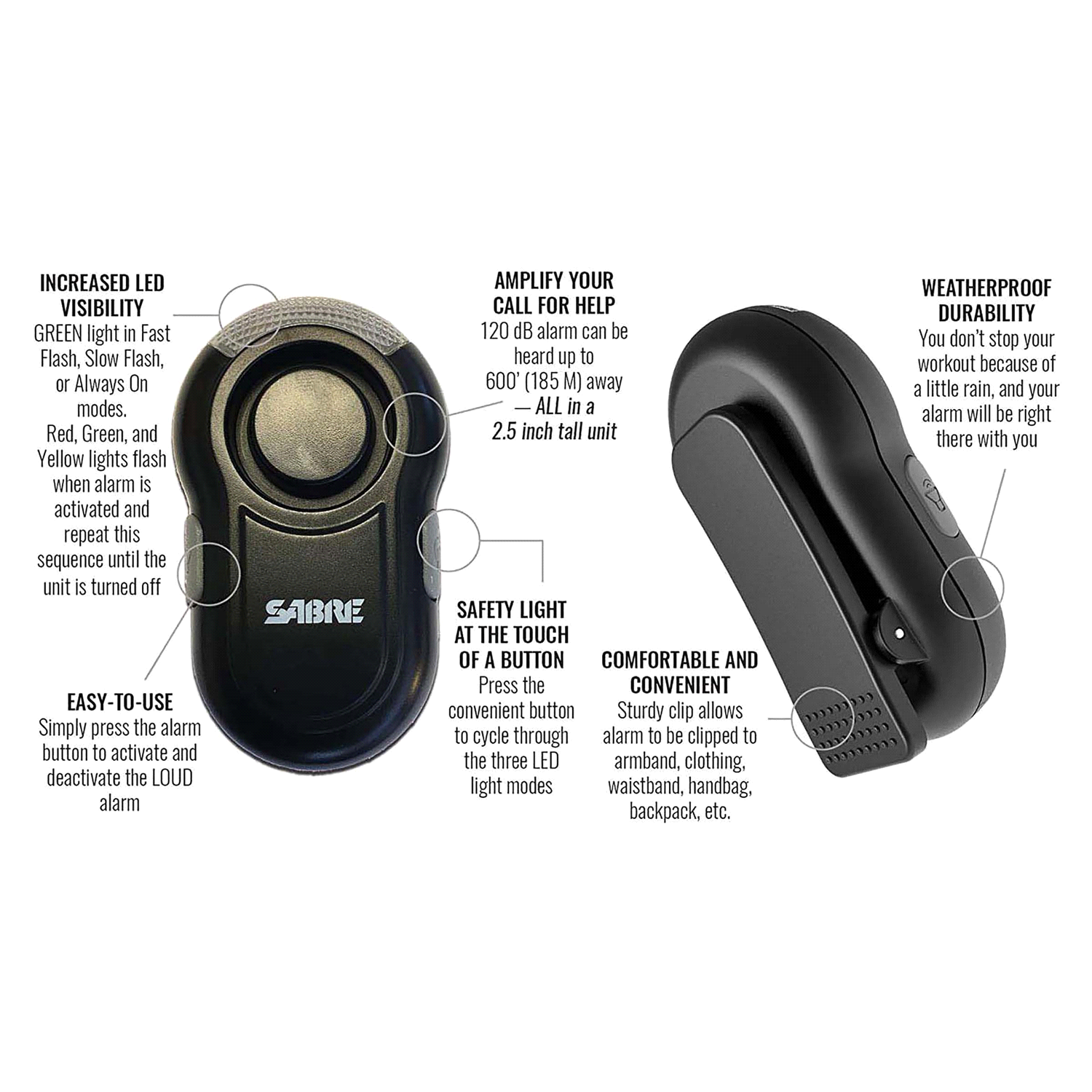 slide 1 of 1, Sabre Personal Alarm with Clip & LED Light, 1 ct