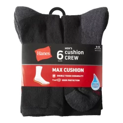 Hanes Rdlb Mc10/6 Max Cush Crew Sock Bk 6-12 6Pr