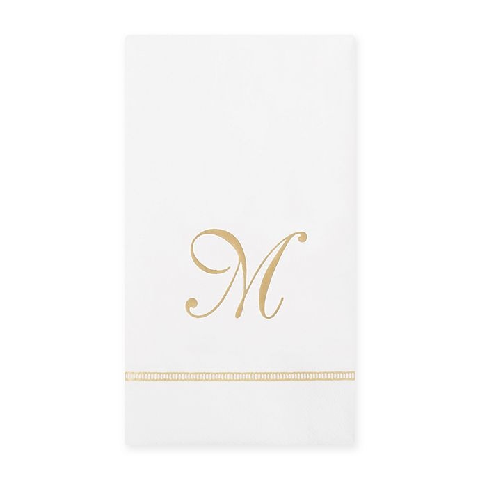 slide 1 of 2, Caspari Gold Initial Monogram Letter M'' Paper Guest Towel Napkin'', 20 ct