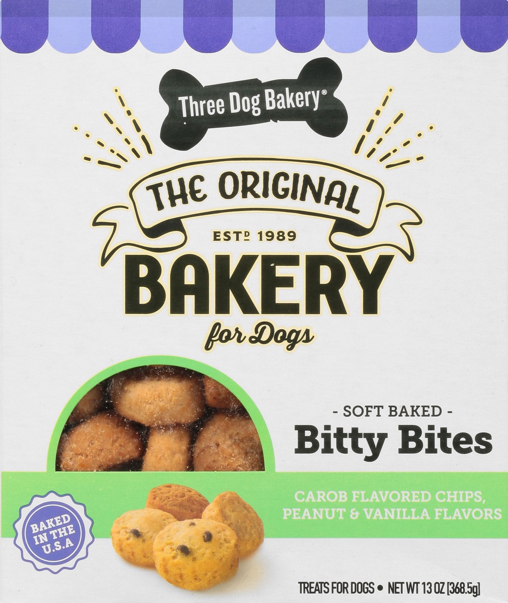 slide 8 of 12, Three Dog Bakery Soft Baked Bitty Bites Carob Flavored Chips Peanut & Vanilla Treats for Dogs 13 oz, 13 oz