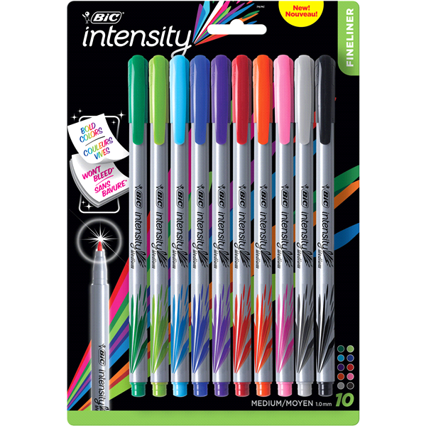 slide 1 of 21, BIC Intensity Medium Fineliner Marker Pen, 1.0mm, Assorted Colors, 10 ct