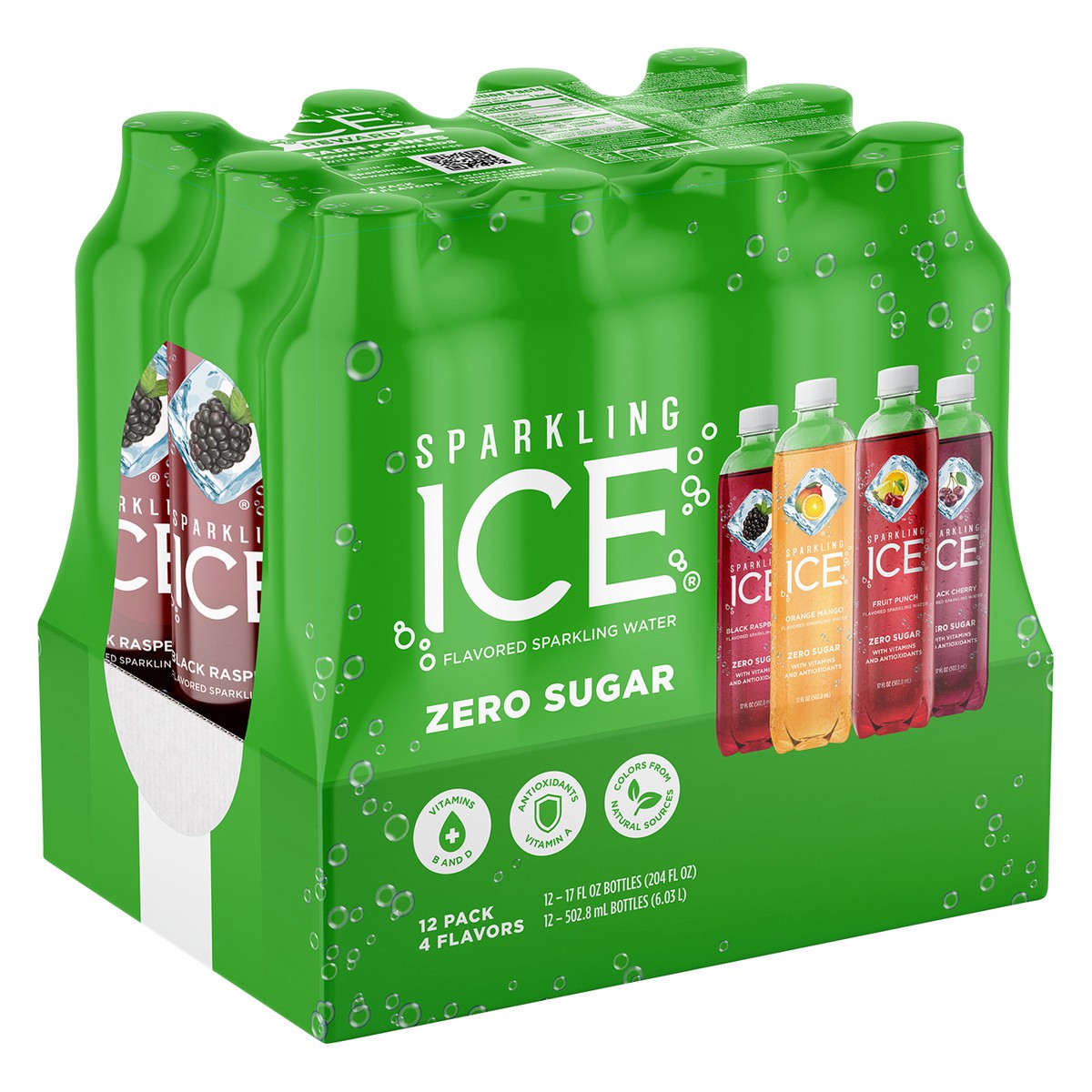 slide 3 of 8, Sparkling ICE Green Variety Pack - Black Raspberry, Orange Mango, Fruit Punch, Black Cherry, 12 ct; 17 fl oz