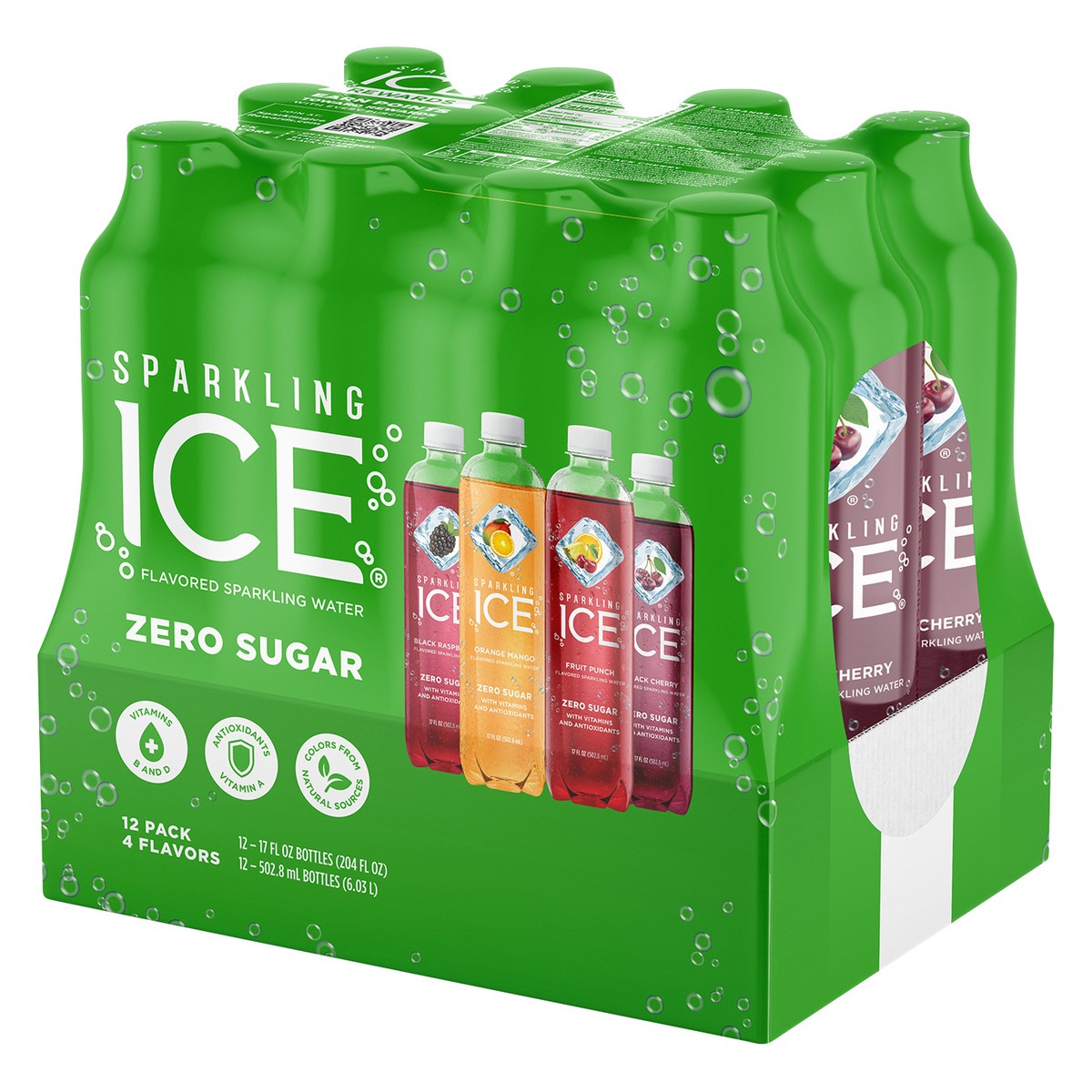 slide 5 of 8, Sparkling ICE Green Variety Pack - Black Raspberry, Orange Mango, Fruit Punch, Black Cherry, 12 ct; 17 fl oz