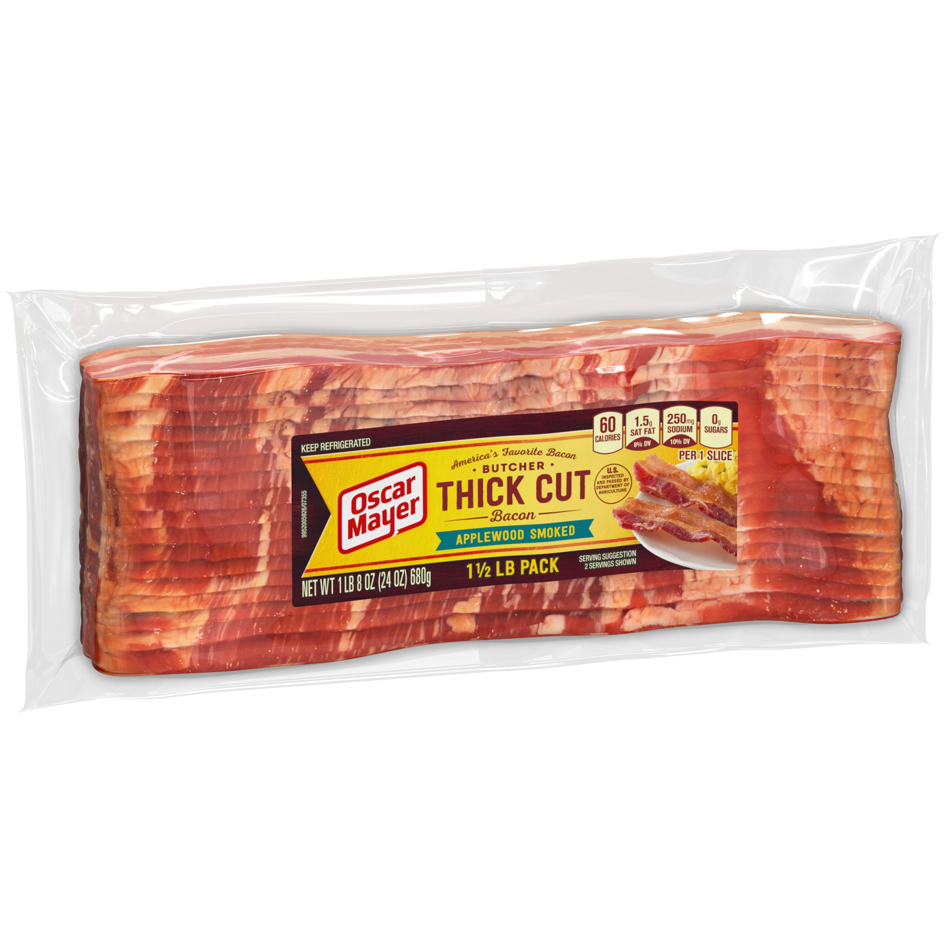 slide 3 of 7, Oscar Mayer Butcher Thick Cut Applewood Smoked Bacon, 24 oz