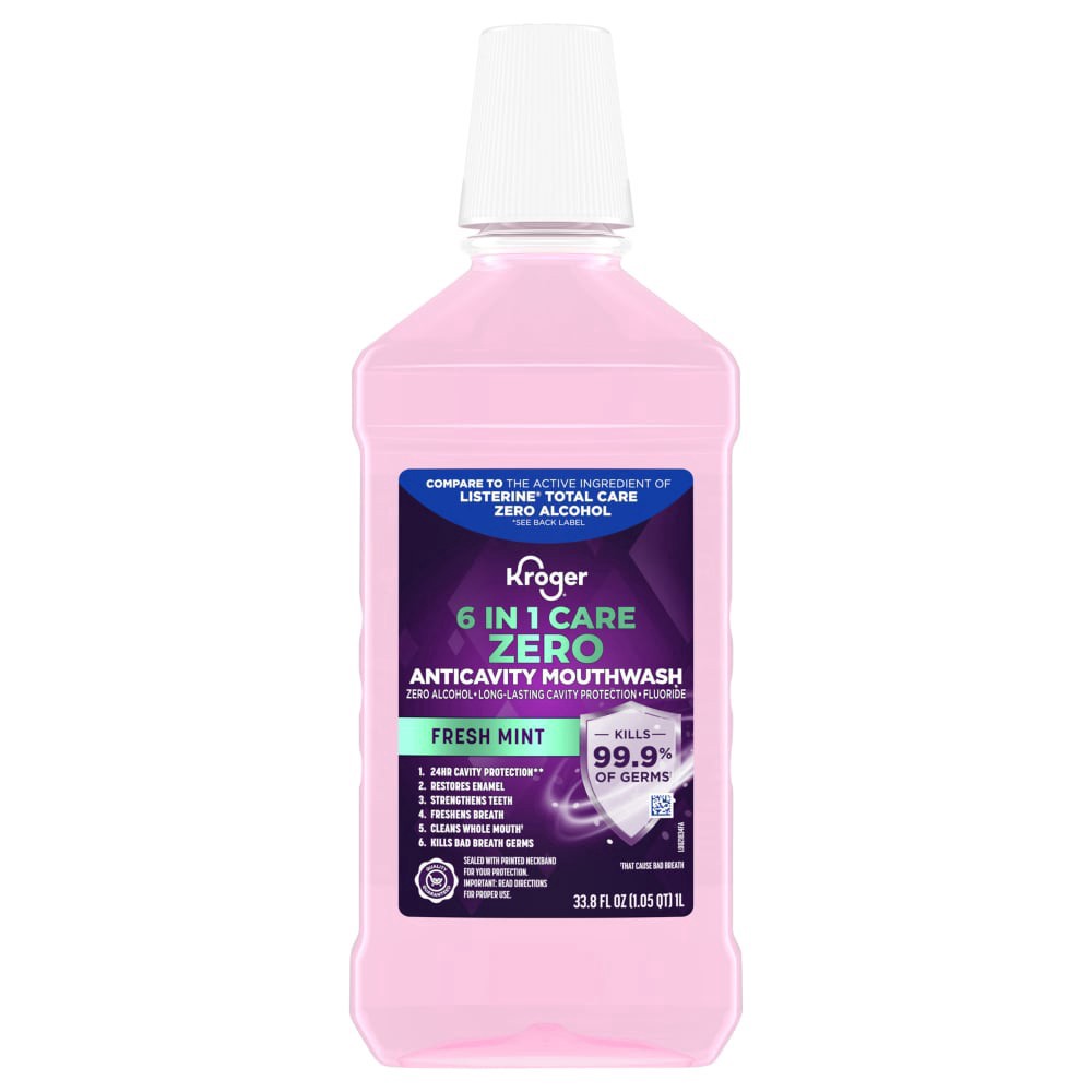 slide 1 of 1, Kroger® Zero Alcohol Fresh Mint Mouthwash, 33.8 fl oz