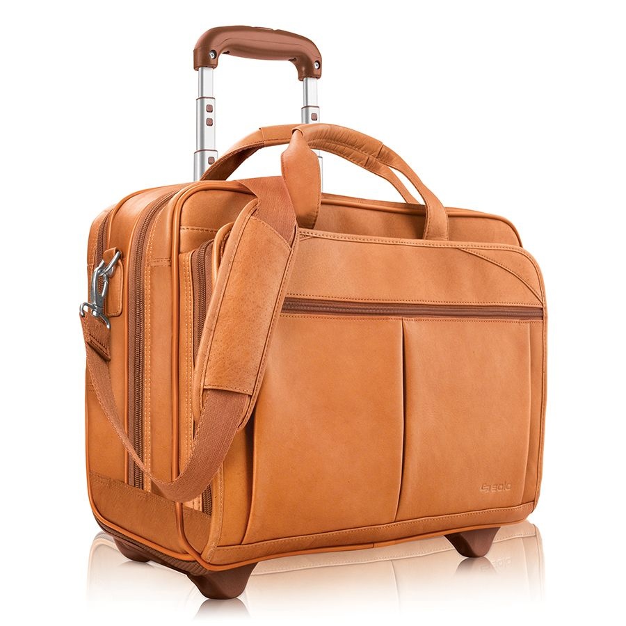 Solo Walker Tan Leather Rolling Case For Laptops 15.6 in Shipt