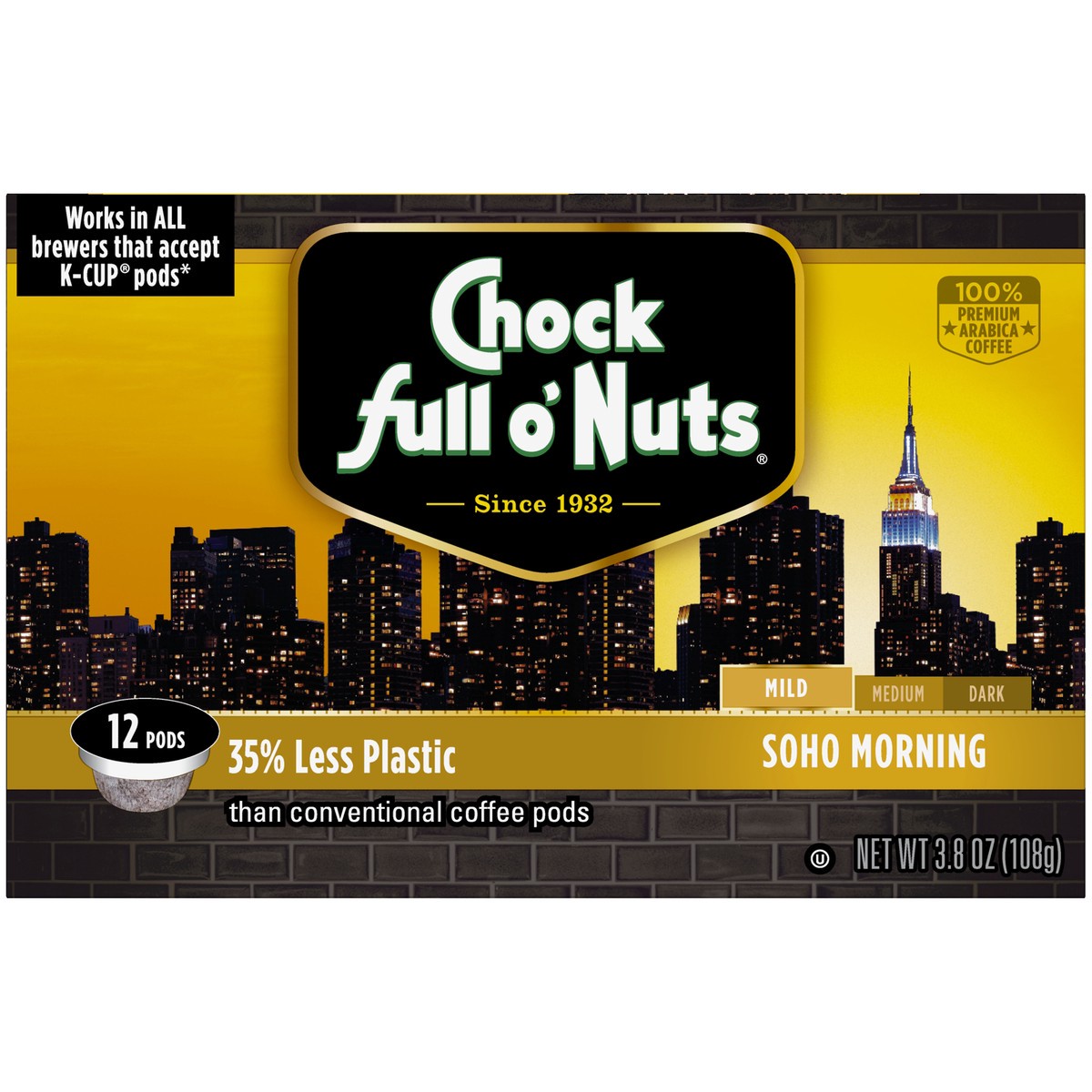 slide 1 of 4, Chock Full O' Nuts Soho Morning Mild Roast Coffee Single Serve Pods - 3.8 oz, 3.8 oz