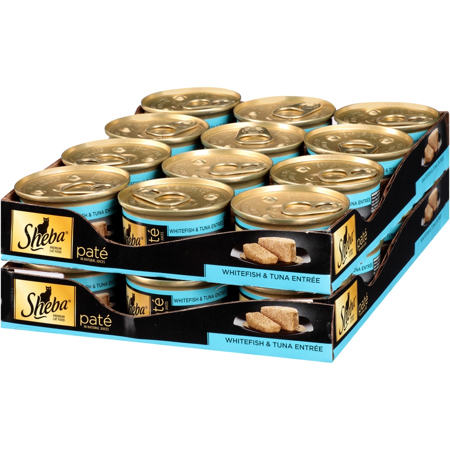 slide 3 of 8, Sheba Pate in Natural Juices Whitefish & Tuna Entree Cat Food 24-, 24 ct; 3 oz