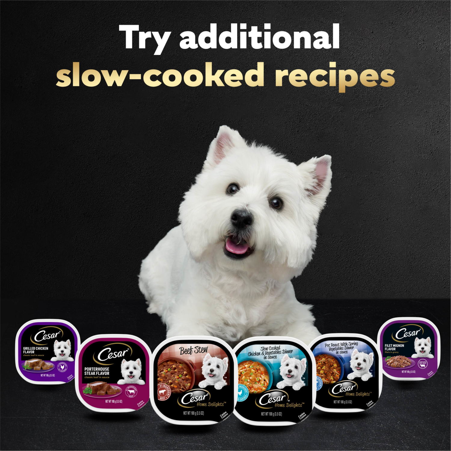 slide 5 of 8, Cesar Home Delights Beef Stew/Slow Cooked Chicken & Vegetables Dinner in Sauce Canine Cuisine 12 - 3.5 oz Trays, 12 ct