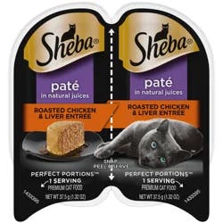 Sheba Perfect Portions Pate in Natural Juices Premium Roasted Chicken & Liver Entree Cat Food 2 - 1.32 oz Trays