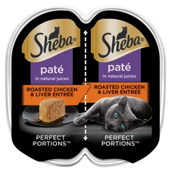 Sheba Perfect Portions Pate in Natural Juices Premium Roasted Chicken & Liver Entree Cat Food 2 - 1.32 oz Trays