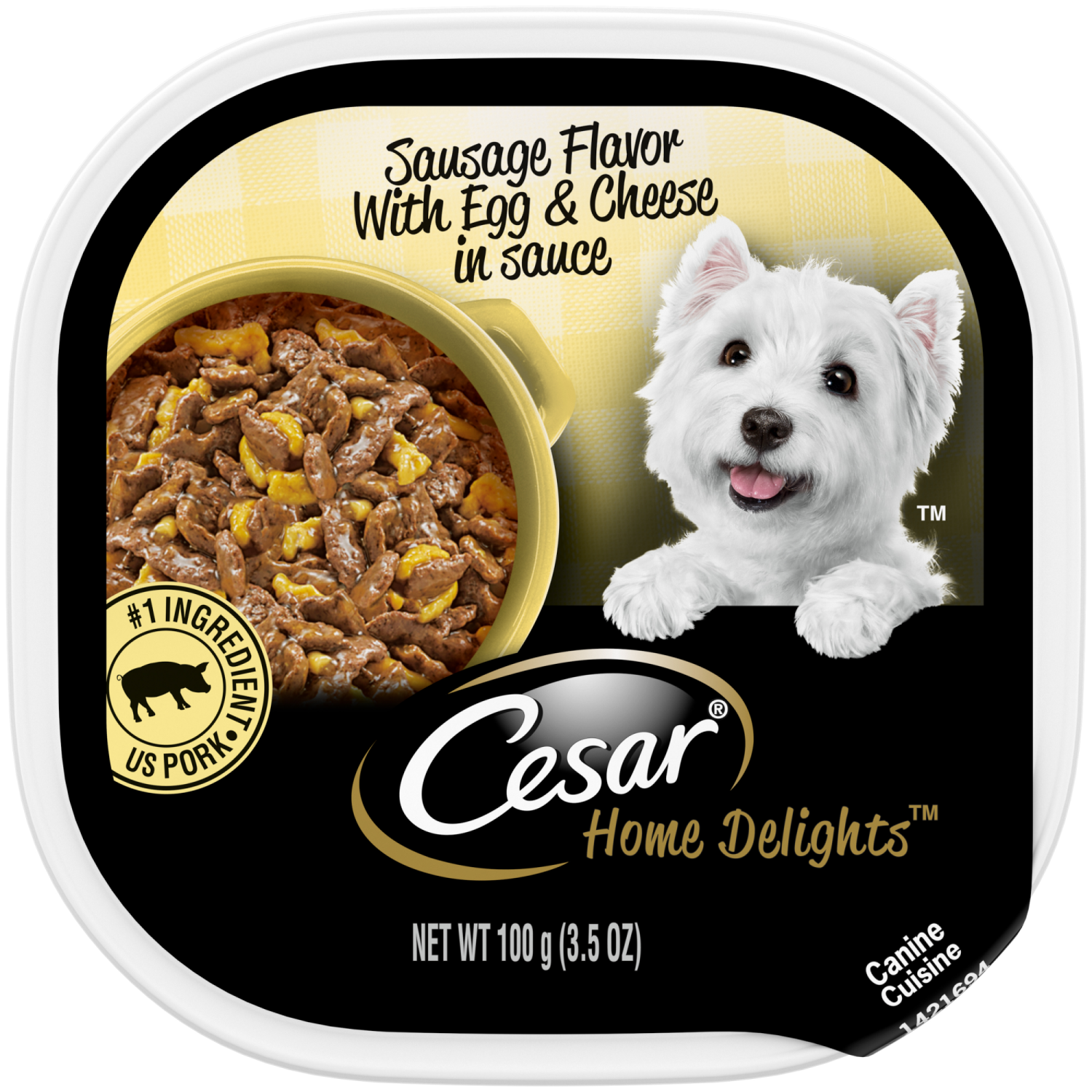slide 1 of 8, CESAR HOME DELIGHTS Adult Soft Wet Dog Food Sausage Flavor with Egg and Cheese in Gravy, (24) 3.5 oz. Easy Peel Trays, 3.5 oz