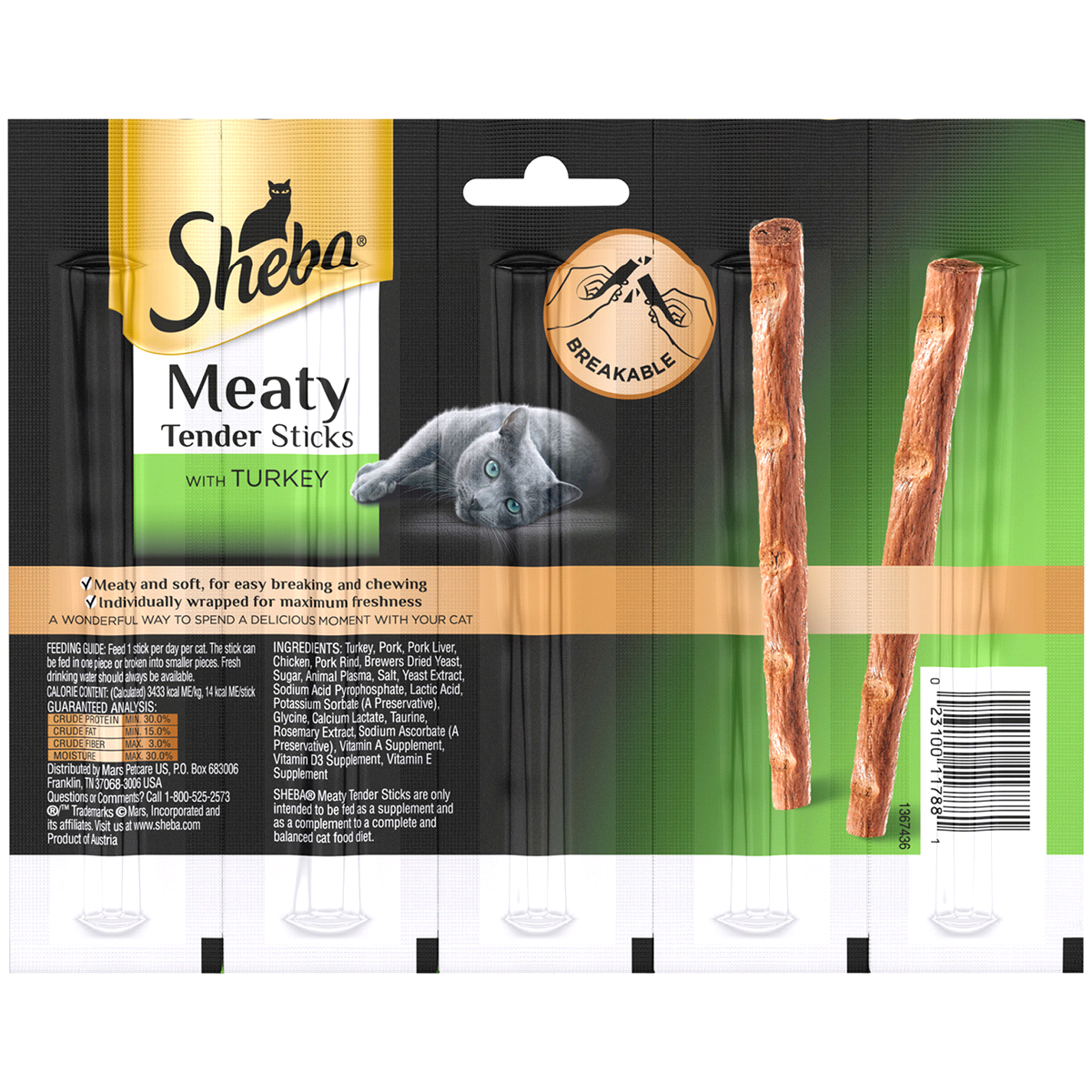 slide 2 of 4, Sheba Meaty Stix With Turkey Cat Treats, 5 ct