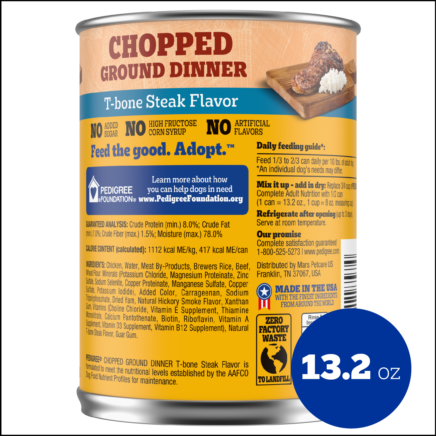 slide 3 of 8, Pedigree Chopped Ground Dinner T-Bone Steak Flavor Food for Dogs 13.2 oz, 13.2 oz