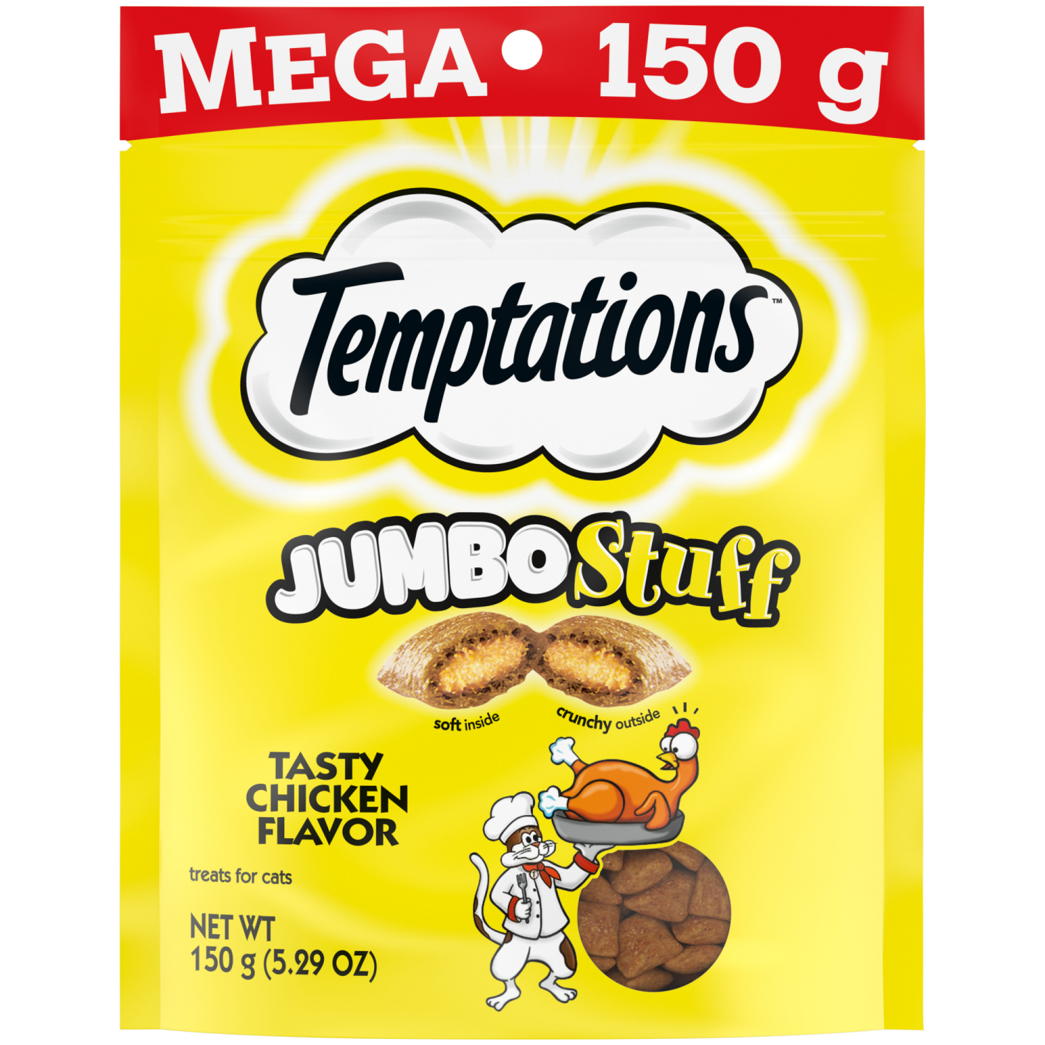 slide 1 of 7, Temptations Jumbo Stuff Mega Treats for Cats Mega 5.29 oz, 5.29 oz