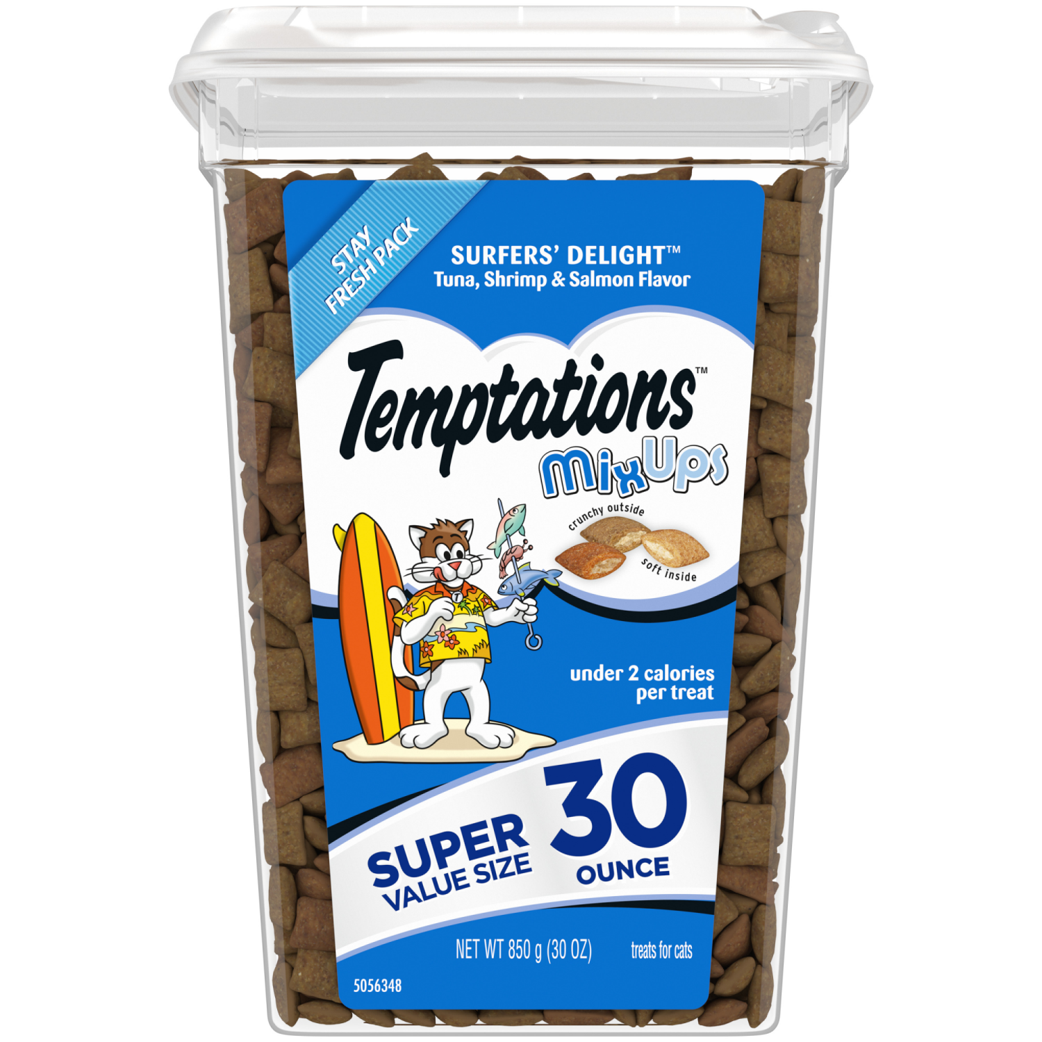 slide 1 of 8, Temptations MixUps Super Value Size Surfers' Delight Tuna Shrimp & Salmon Flavor Treats for Cats Super Value Size 30 oz, 30 oz