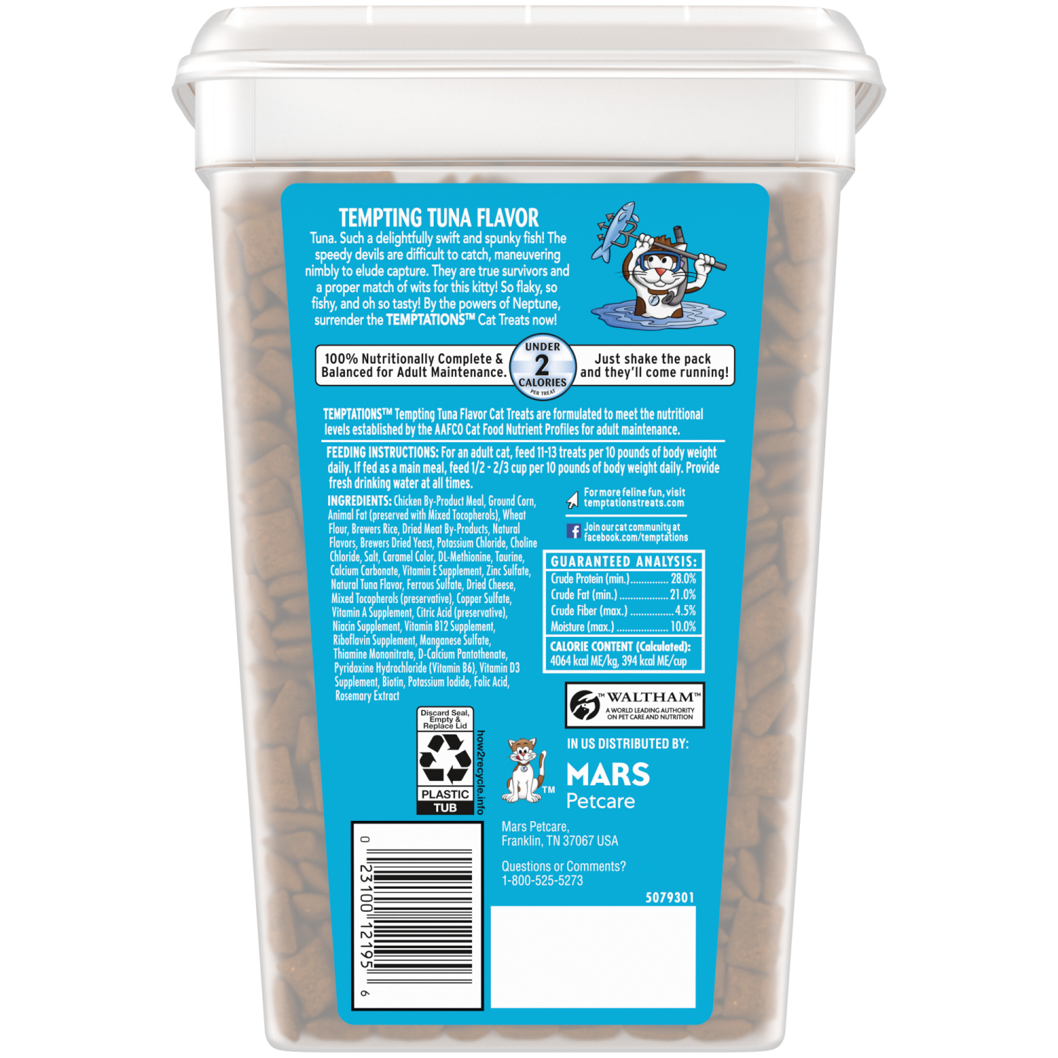 slide 6 of 8, TEMPTATIONS Cat Treats, Tempting Tuna Flavor Tub, 30 oz