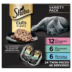 Sheba Perfect Portions Cuts in Gravy Assorted Cat Food Seafood Variety Pack 48 - 37.5 g Packs