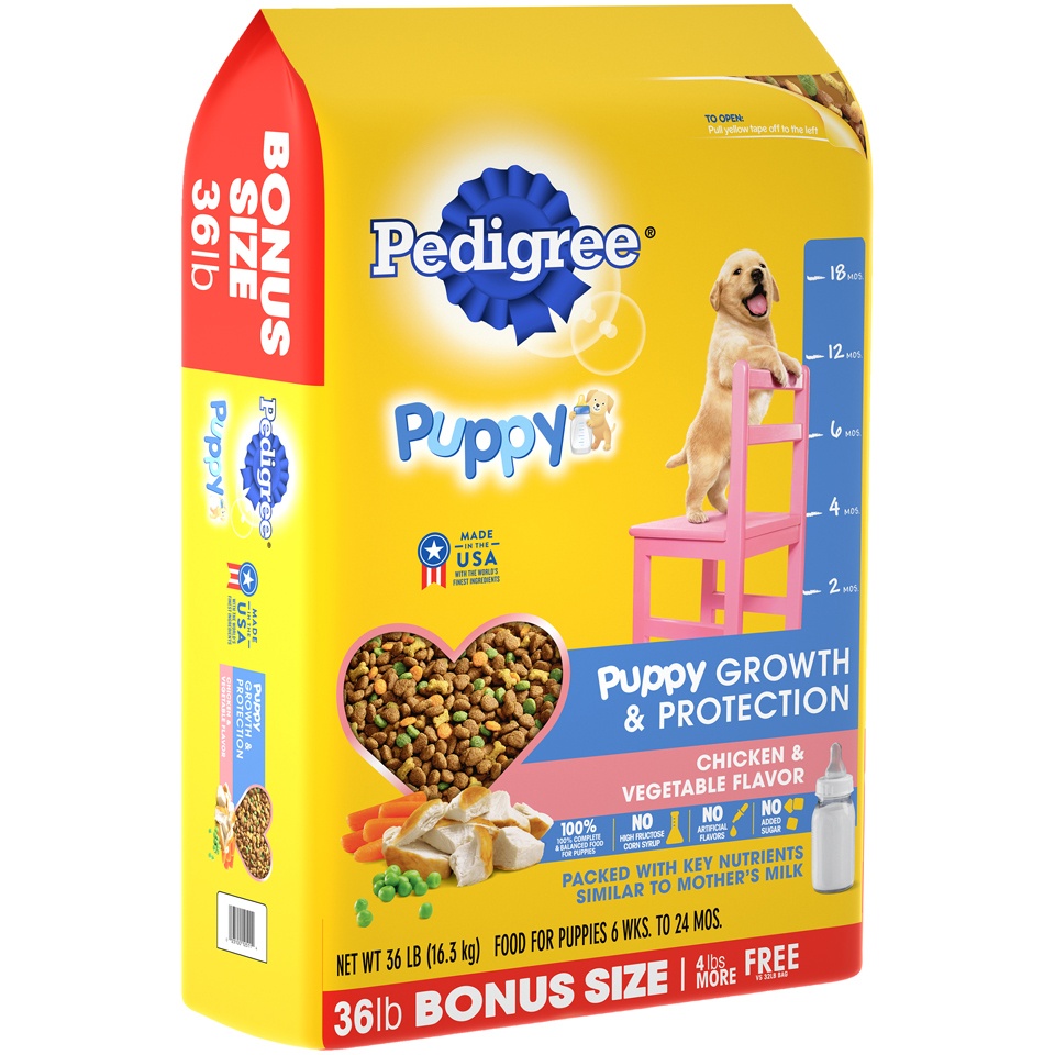 slide 2 of 9, PEDIGREE Puppy Growth & Protection Dry Dog Food Chicken & Vegetable Flavor, 36 lb. Bag, 36 lb