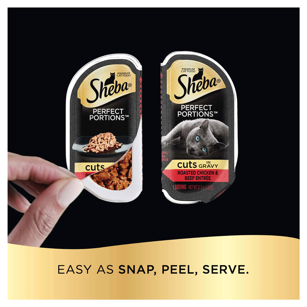 slide 4 of 4, SHEBA Wet Cat Food Cuts in Gravy Roasted Chicken & Beef Entree, (24) PERFECT PORTIONS Twin-Pack Trays, 2.64 oz