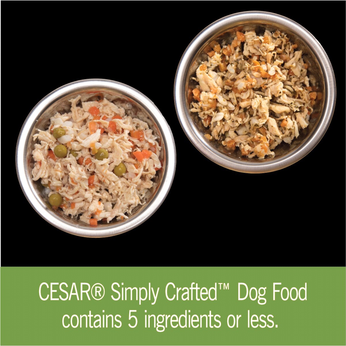 slide 2 of 3, CESAR Simply Crafted Adult Wet Dog Food Meal Topper Variety Pack\, Chicken\, Carrots\, Potatoes & Peas and Chicken\, Sweet Potato\, Apple\, Barley & Spinach\, (8) 1.3 oz. Tubs, 8 ct