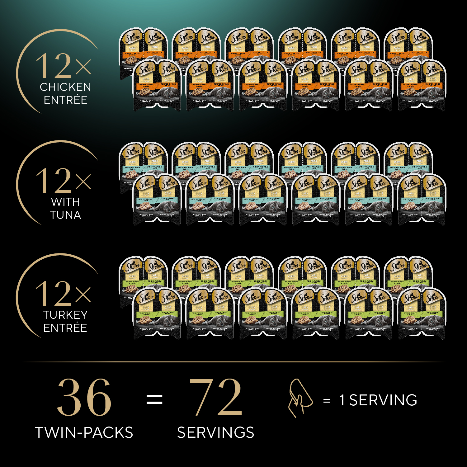 slide 5 of 8, Sheba Perfect Portions Cuts in Gravy Premium Cat Food Variety Pack 72 - 37.5 g Packs, 72 ct