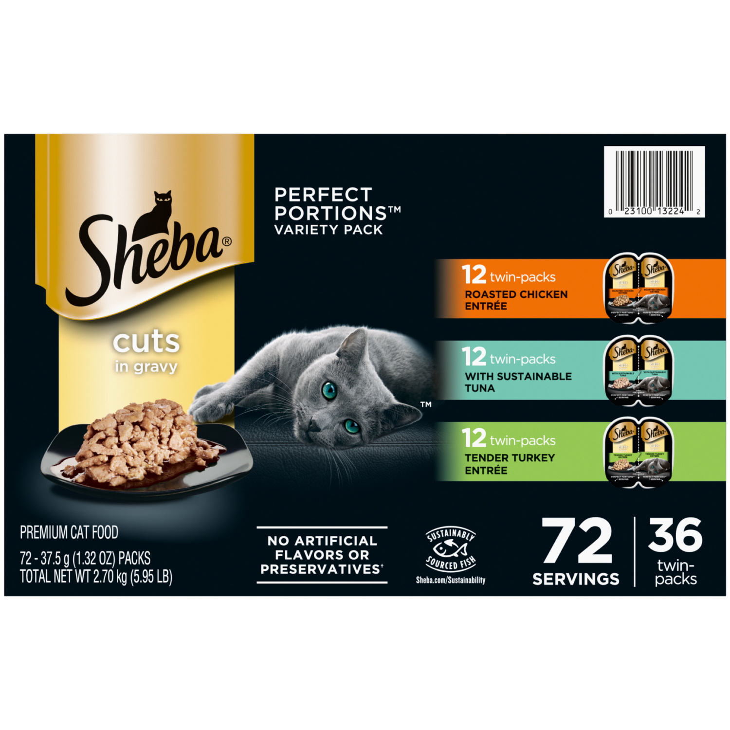 slide 6 of 8, Sheba Perfect Portions Cuts in Gravy Premium Cat Food Variety Pack 72 - 37.5 g Packs, 72 ct