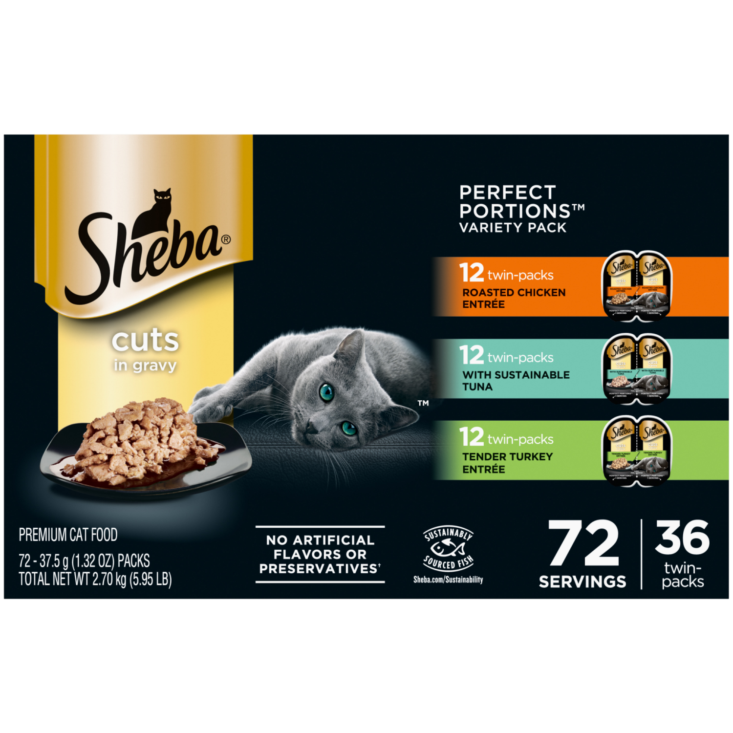 slide 1 of 8, Sheba Perfect Portions Cuts in Gravy Premium Cat Food Variety Pack 72 - 37.5 g Packs, 72 ct