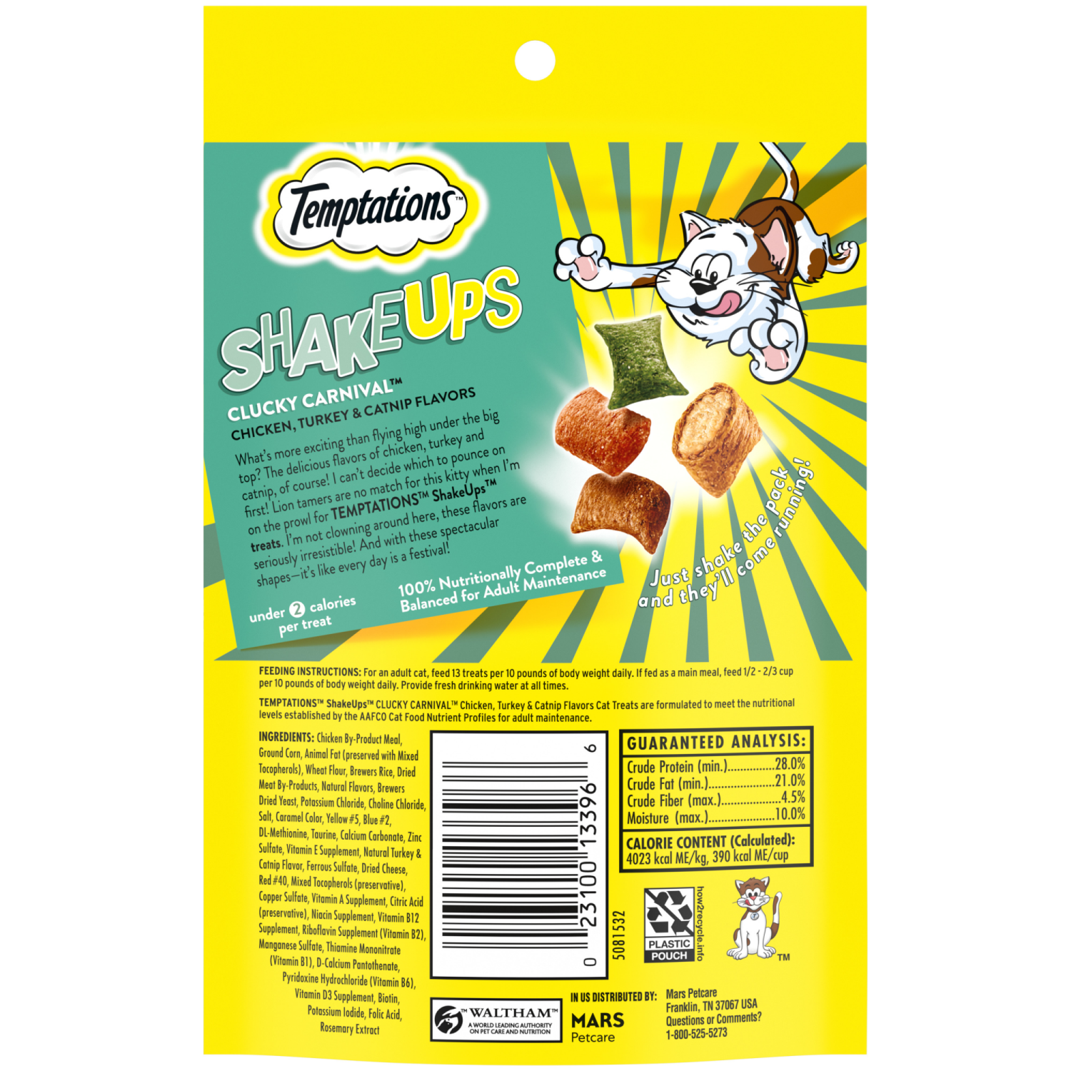 slide 6 of 8, Temptations ShakeUps Clucky Carnival Chicken, Turkey & Catnip Flavors Treats for Cats 2.47 oz, 2.47 oz