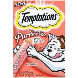 Temptations Lickable Puree Savory Salmon Flavor Treats for Cats 4 - 0.423 oz Pouches