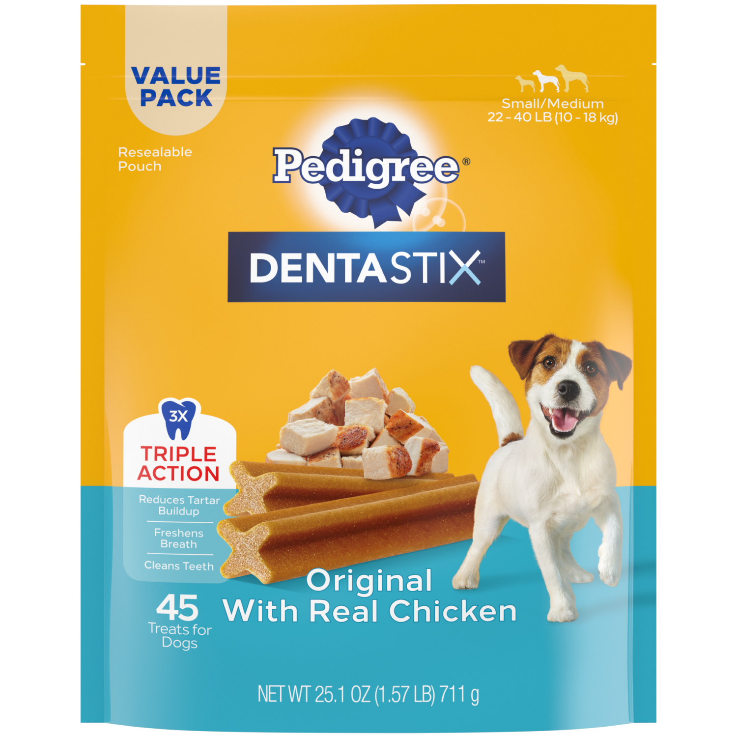 slide 1 of 8, Dentastix Small/Medium 22 - 40 Lb (10 - 18 kg) Original with Real Chicken Dog Treats Value Pack 45 ea, 45 ct