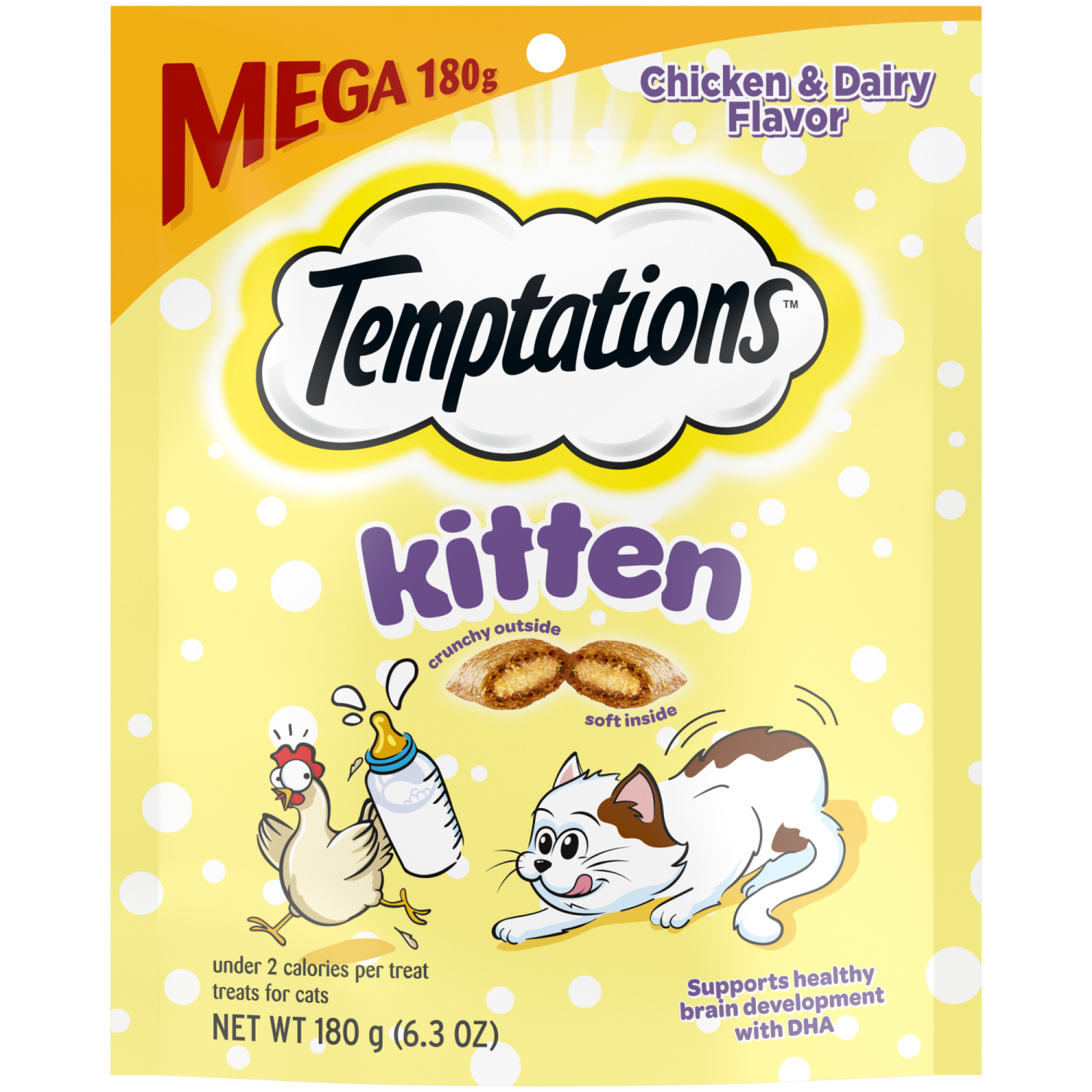 slide 1 of 5, Temptations Kitten Chicken & Dairy Flavor Treats for Cats Mega 6.3 oz, 6.3 oz