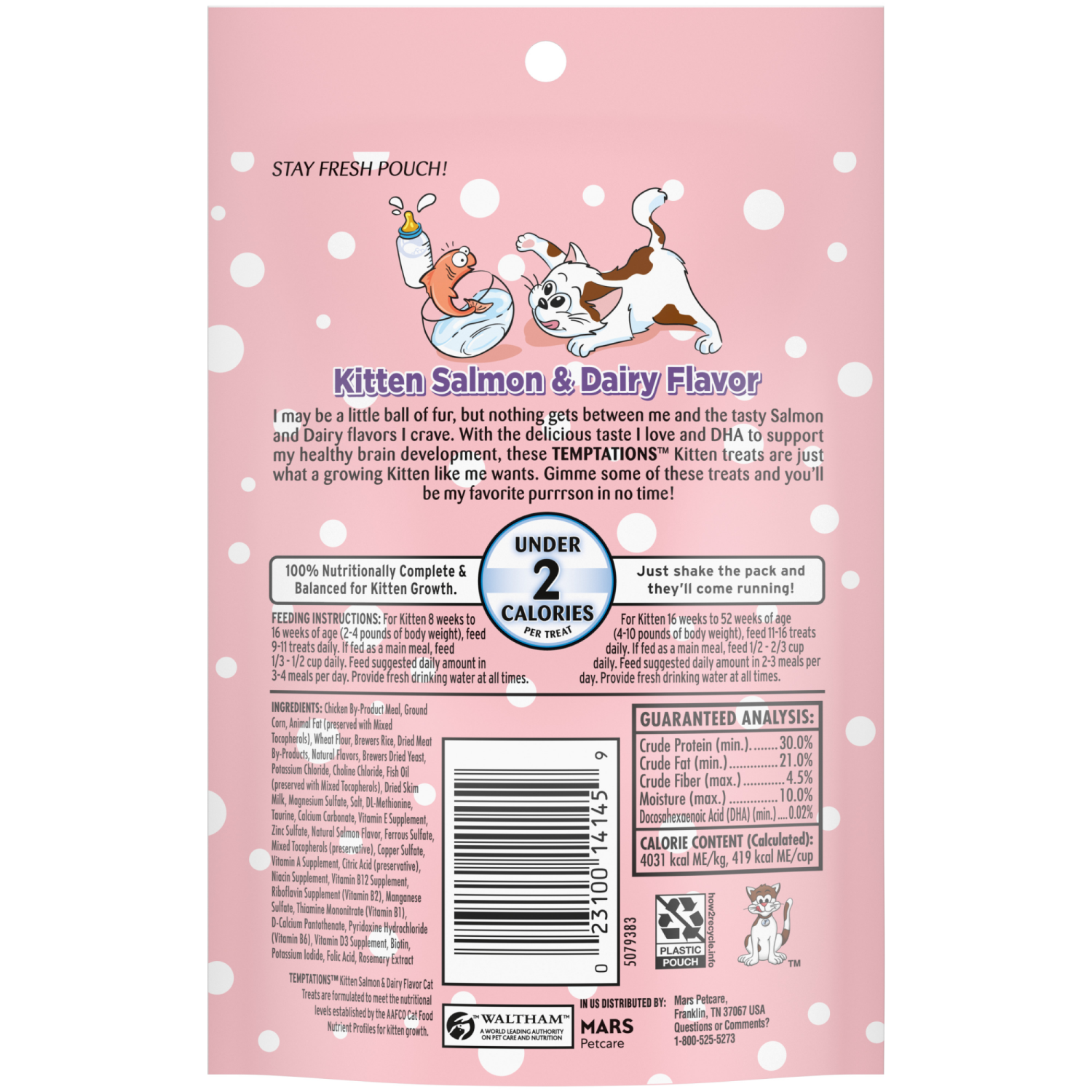slide 4 of 5, Temptations KITTEN SALMON DAIRY Pouch - DCIC 3oz English, 3 oz