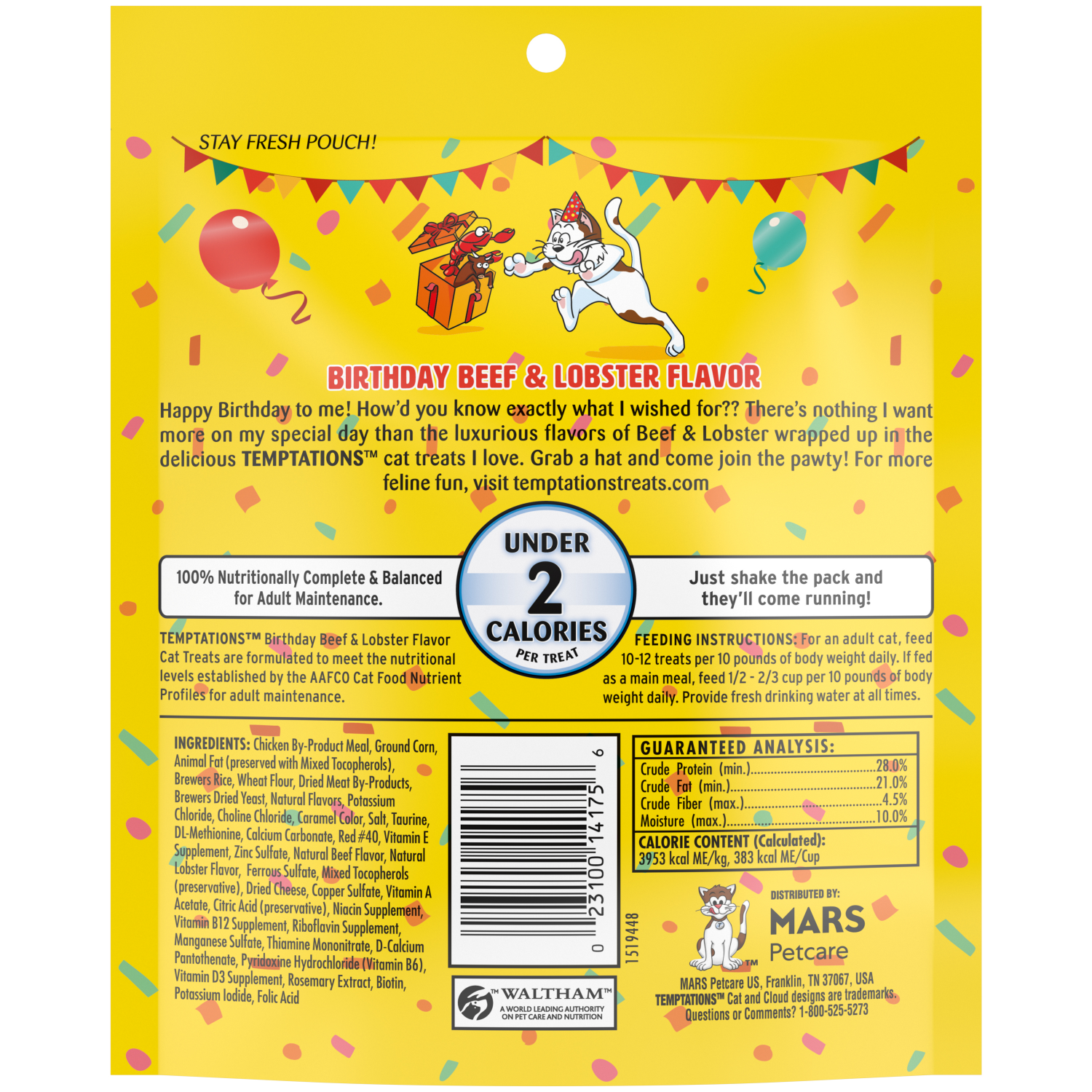 slide 2 of 8, Temptations Mega Birthday Lobster & Beef Flavor Treats for Cats 6.3 oz, 6.3 oz