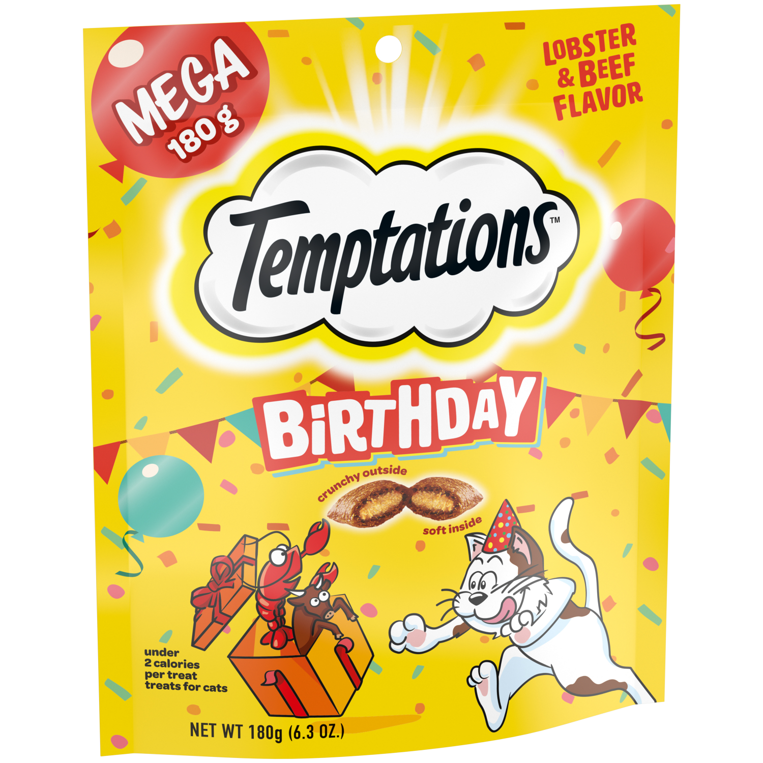 slide 4 of 8, Temptations Mega Birthday Lobster & Beef Flavor Treats for Cats 6.3 oz, 6.3 oz