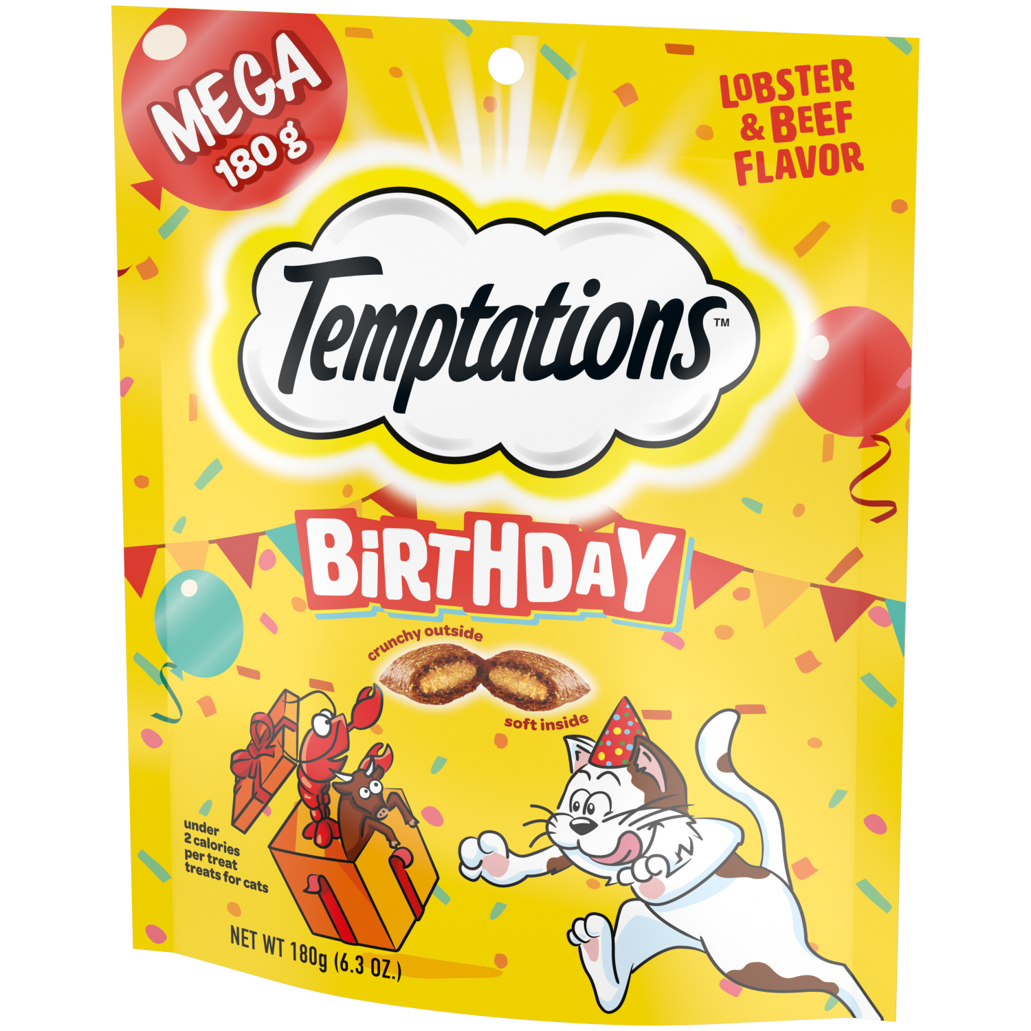 slide 5 of 8, Temptations Mega Birthday Lobster & Beef Flavor Treats for Cats 6.3 oz, 6.3 oz
