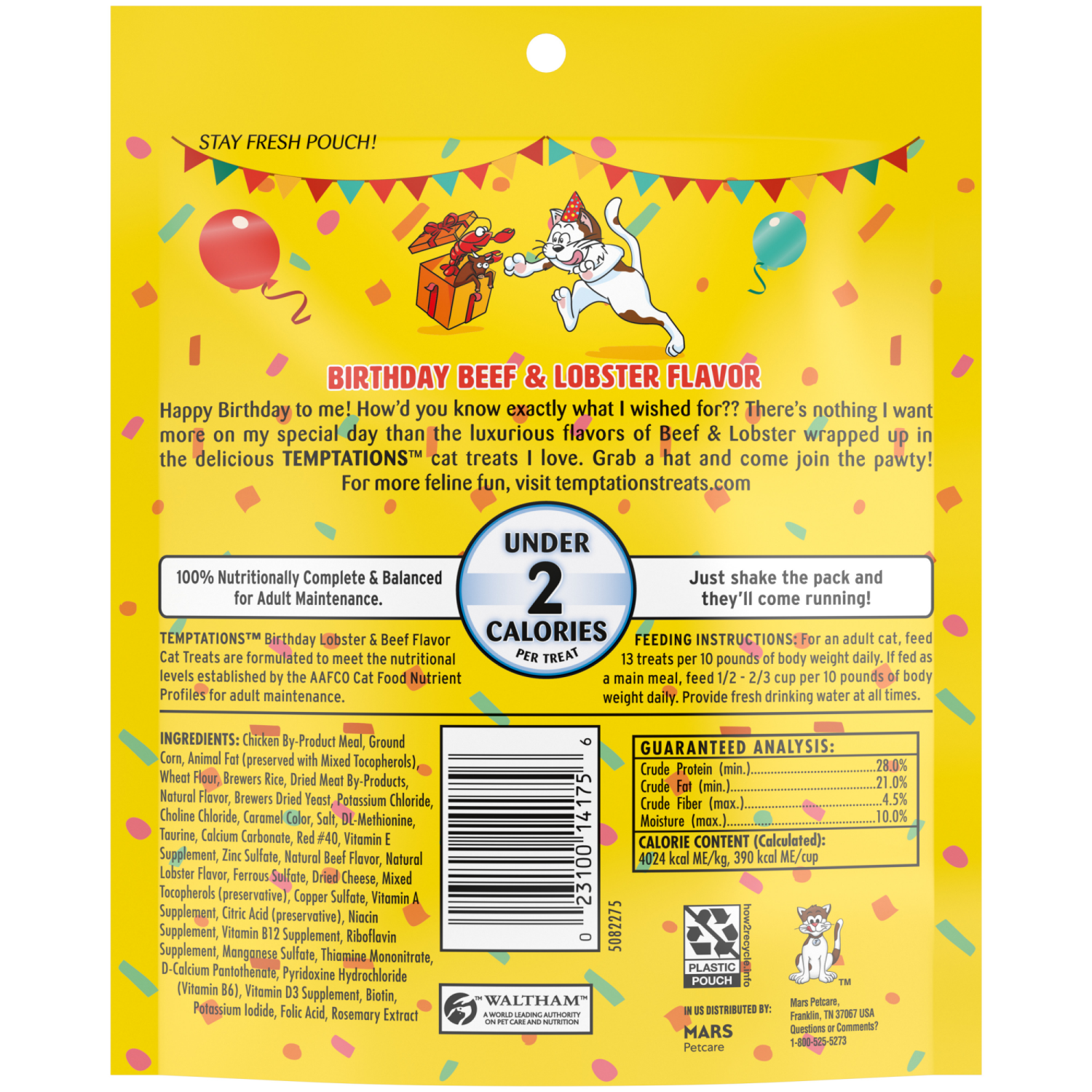 slide 6 of 8, Temptations Mega Birthday Lobster & Beef Flavor Treats for Cats 6.3 oz, 6.3 oz