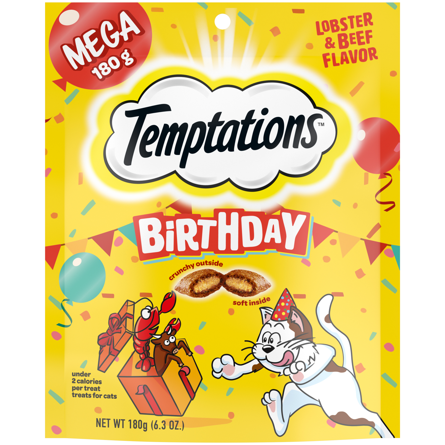 slide 1 of 8, Temptations Mega Birthday Lobster & Beef Flavor Treats for Cats 6.3 oz, 6.3 oz