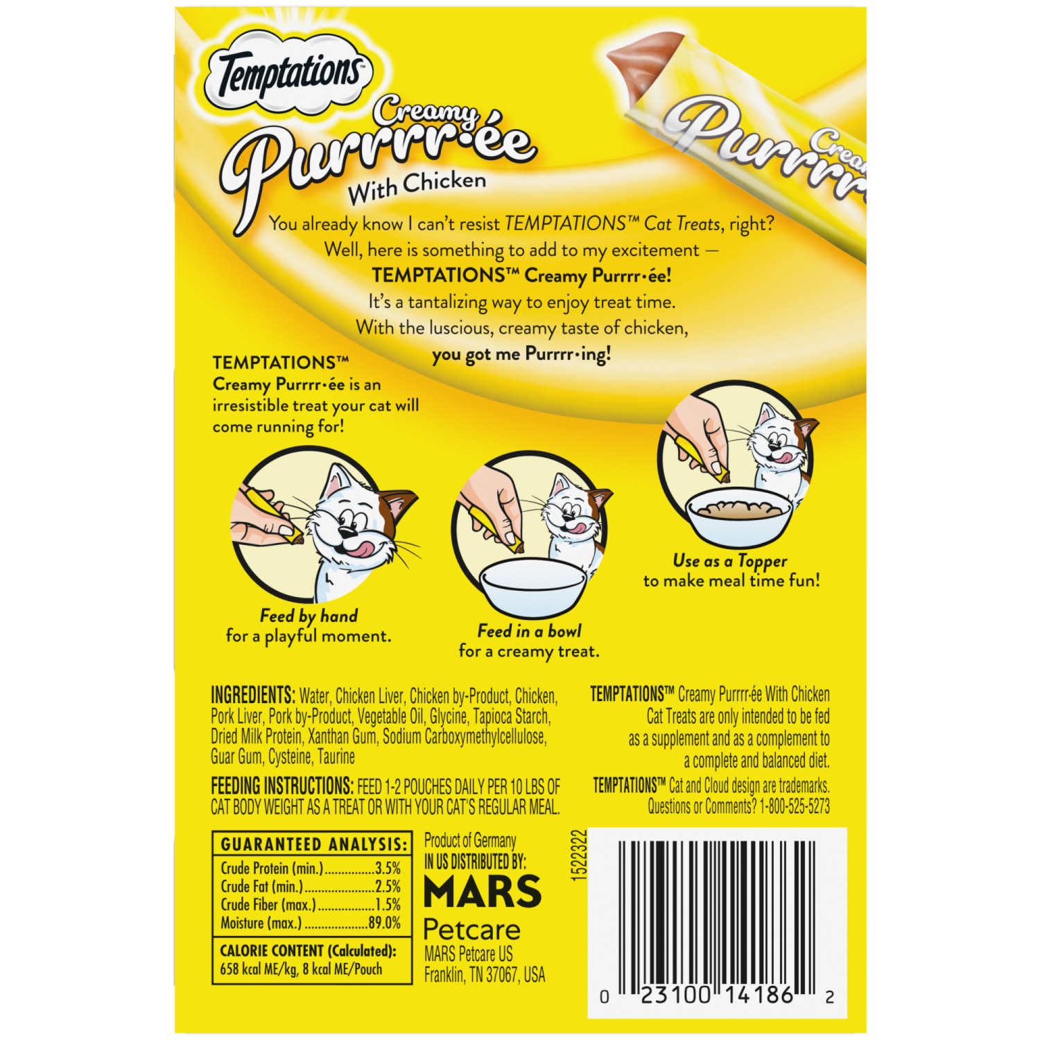 slide 6 of 8, Temptations Lickable Puree Tasty Chicken Flavor Treats for Cats 16 - 0.423 oz Pouches, 16 ct