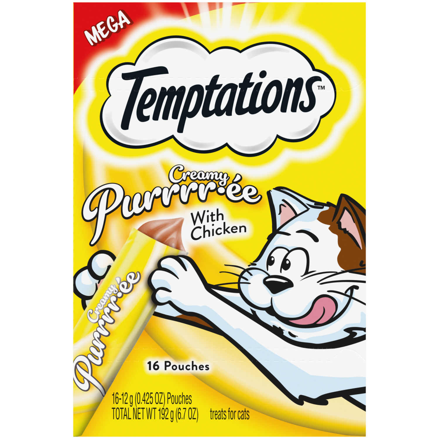 slide 1 of 8, Temptations Lickable Puree Tasty Chicken Flavor Treats for Cats 16 - 0.423 oz Pouches, 16 ct