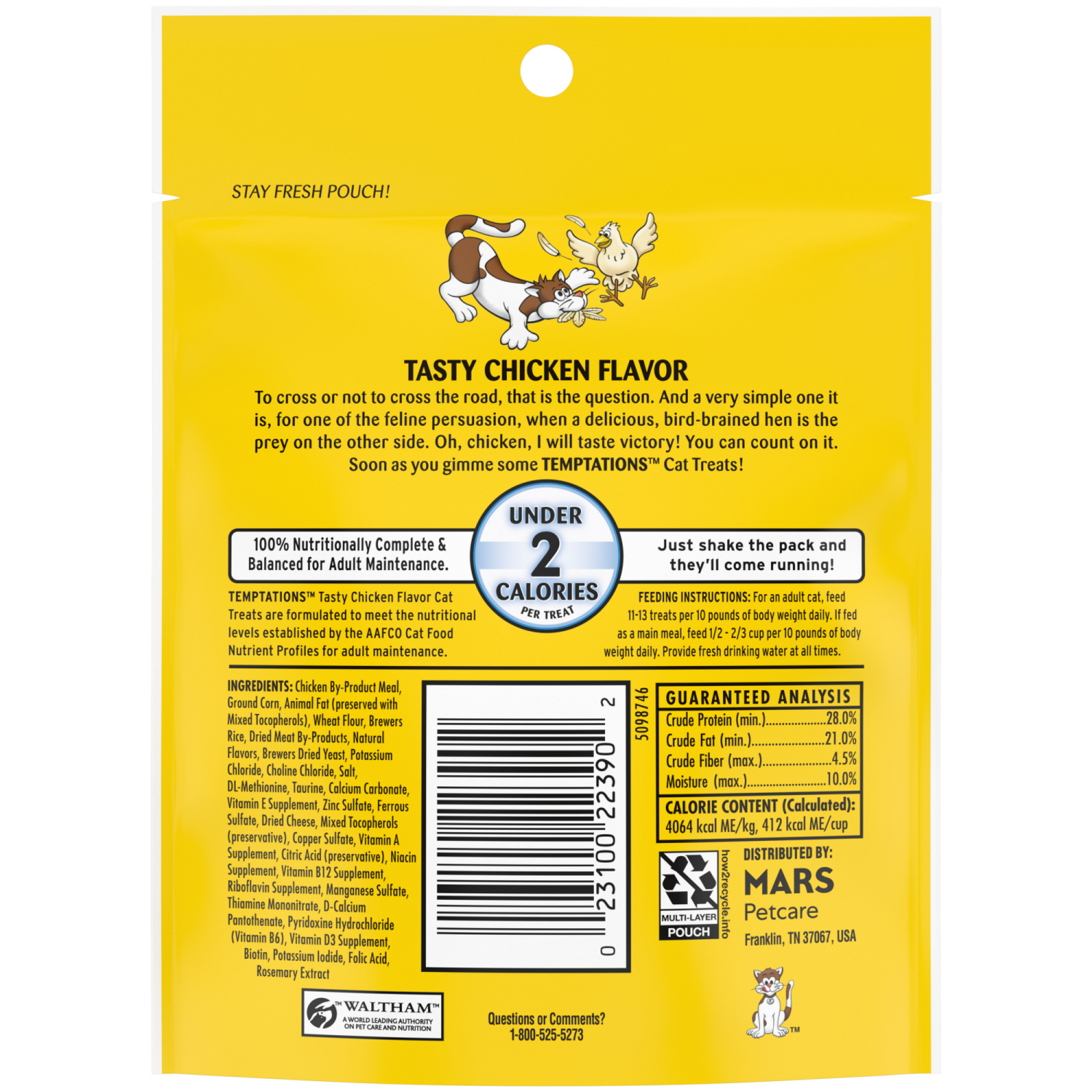 slide 6 of 8, Temptations Classic Tasty Chicken Cat Treats, 1oz Pouch, 1 oz