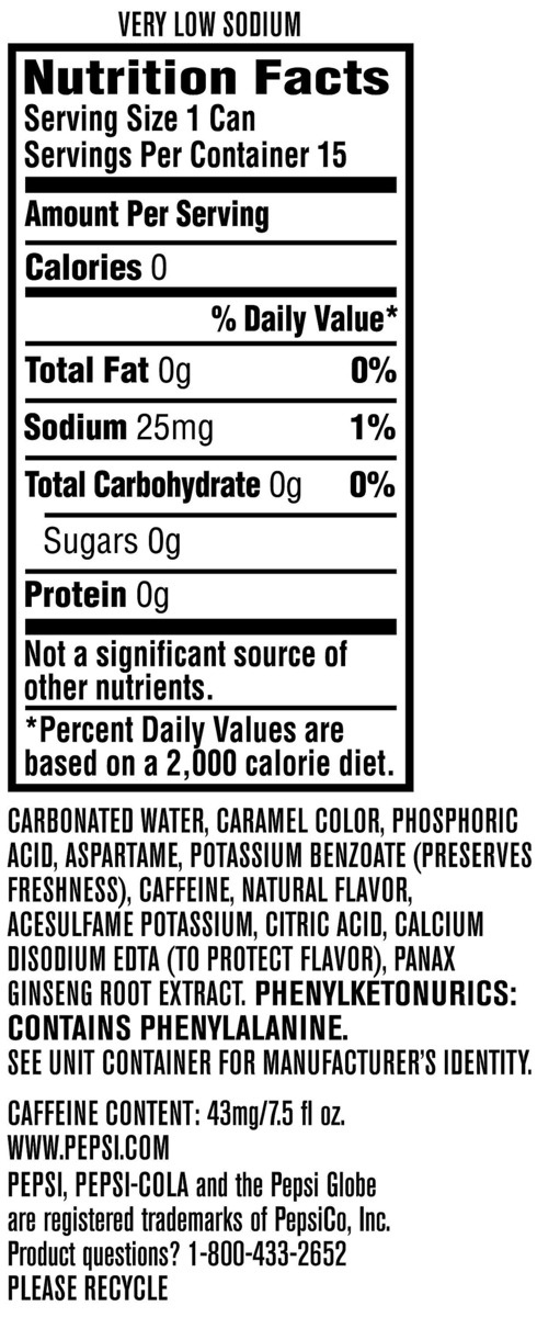 slide 3 of 6, Pepsi Zero Sugar 7.5 Fl Oz 15 Count Cans, 7.5 fl oz